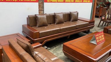 sofa gỗ sồi kết hợp đệm da cao cấp