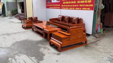 bộ sofa đùi gà full đệm da Hàn Quốc và kệ tivi giả nguyên khối