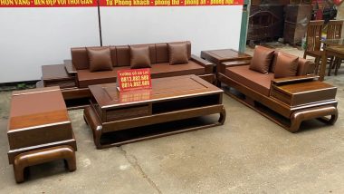 sofa gỗ sồi Nga sơn Pu màu óc chó sang trọng