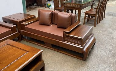 ghế đôi gỗ sồi Nga chân đùi gà kèm đôn góc