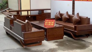 sofa gỗ hương đá phun Pu giả óc chó