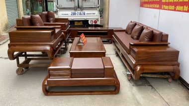 combo sofa đùi và và kệ tivi gỗ hương đá