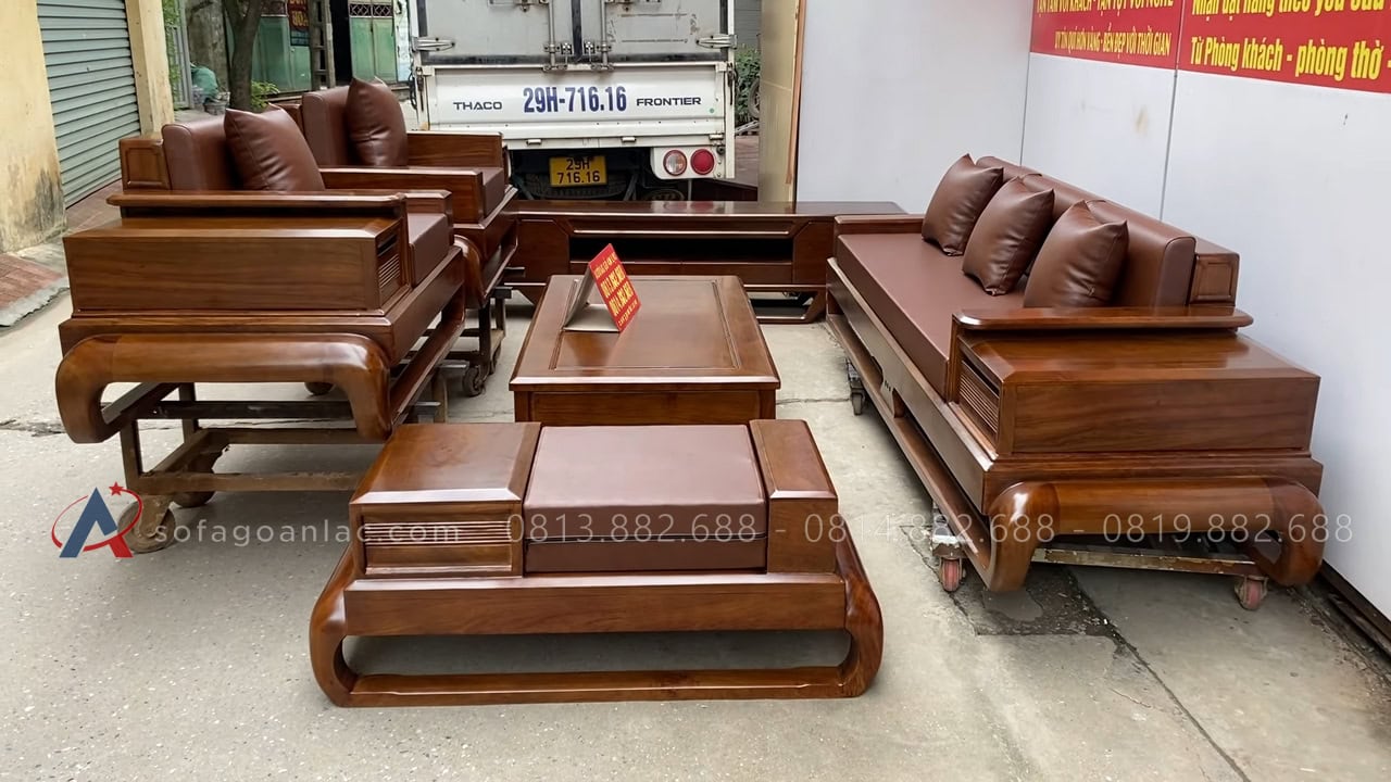 combo sofa đùi và và kệ tivi gỗ hương đá
