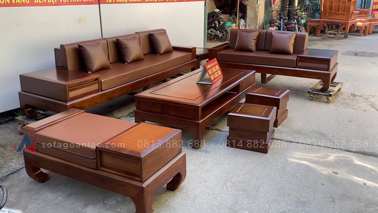 sofa chân hươu cong hàng dày kèm đệm da Hàn Quốc