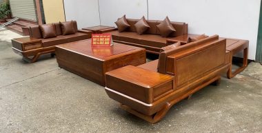 mẫu sofa chân thuyền gỗ hương đá cao cấp kèm đệm Hàn Quốc