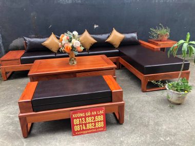 mẫu sofa góc L gỗ hương đá hiện đại