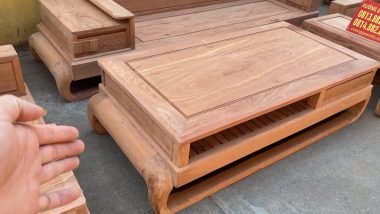 bàn trà gỗ hương đá 2 tầng