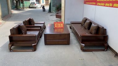 sofa chân xoắn cong gỗ óc chó kèm đệm Italy