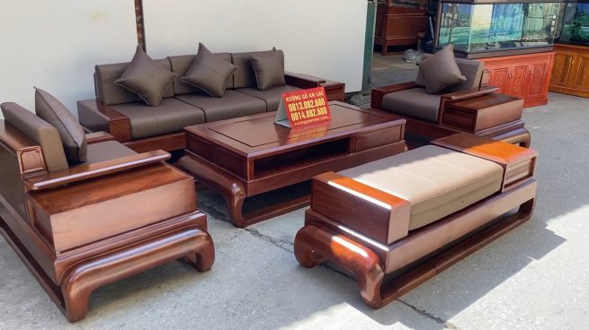 siêu phẩm sofa đùi gà gỗ hương đá kèm đệm da italia mút nhật