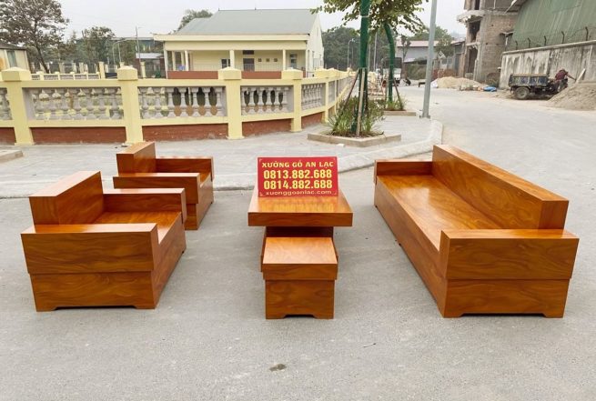 sofa chữ H giả nguyên khối gỗ cẩm vàng