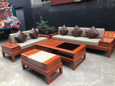 mẫu sofa góc chân quỳ gỗ hương đá