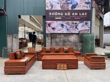 mẫu sofa hiện đại 5 món gỗ hương đá kèm đệm da Hàn Quốc