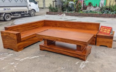 Bộ sofa góc L nguyên khối gỗ gõ đỏ 100% (Anh Hải, Vũng Tàu)