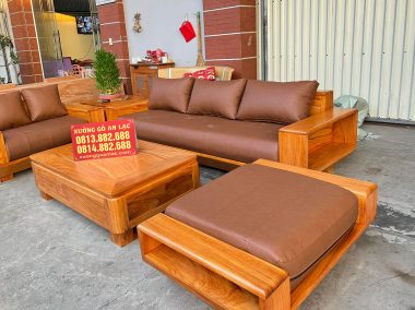 sofa gỗ hương đệm da cao cấp