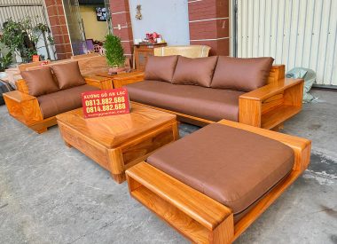 Bộ sofa hiện đại gỗ hương đá mẫu chân lùn (anh Xanh, Hà Nội)