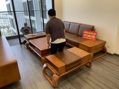 bộ sofa chân xoán gỗ gõ đỏ hiện đại
